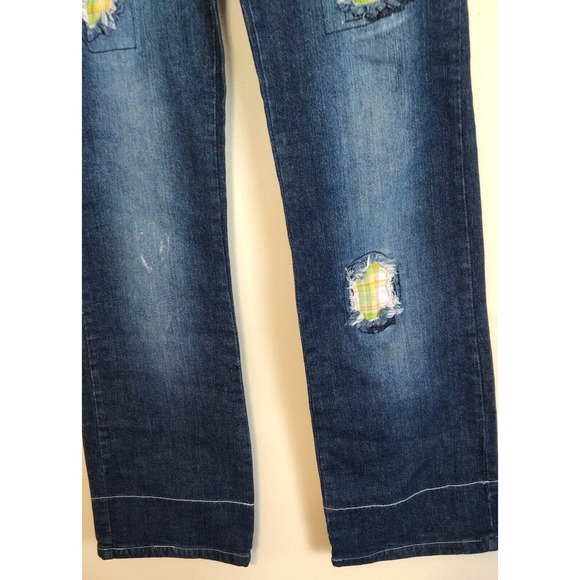 NWT Patchwork Denim Jeans OLD SKOOL URBAN Wide Hem ARTSY Distressed Rips Sz 5/6 - Picture 2 of 16